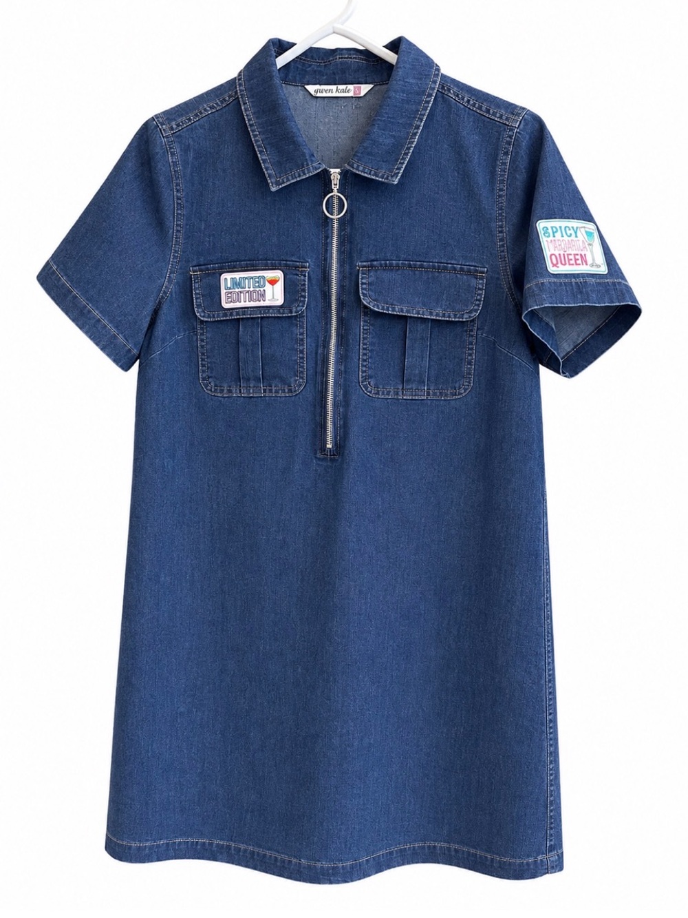 Given Kale Size Small Dark Denim Zip Dress Spicy Tequila Queen Lake Life